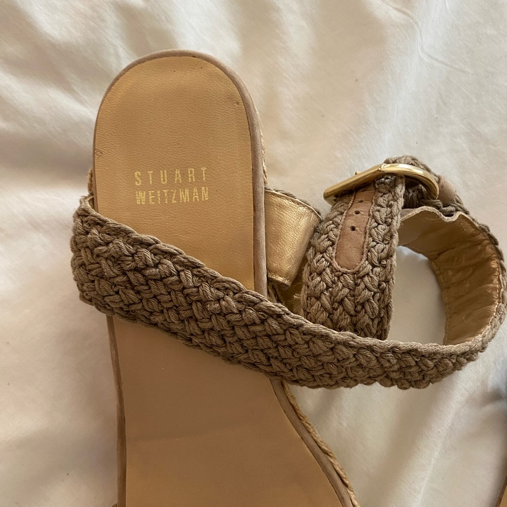 Stuart Weitzman Tan Espadrille Wedge Sandals - Picture 10 of 13